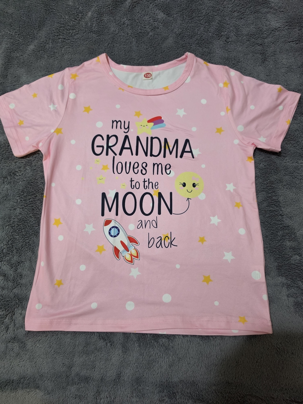 Girls' Pink 'My Grandma Loves Me to the Moon' Short Sleeve Tee